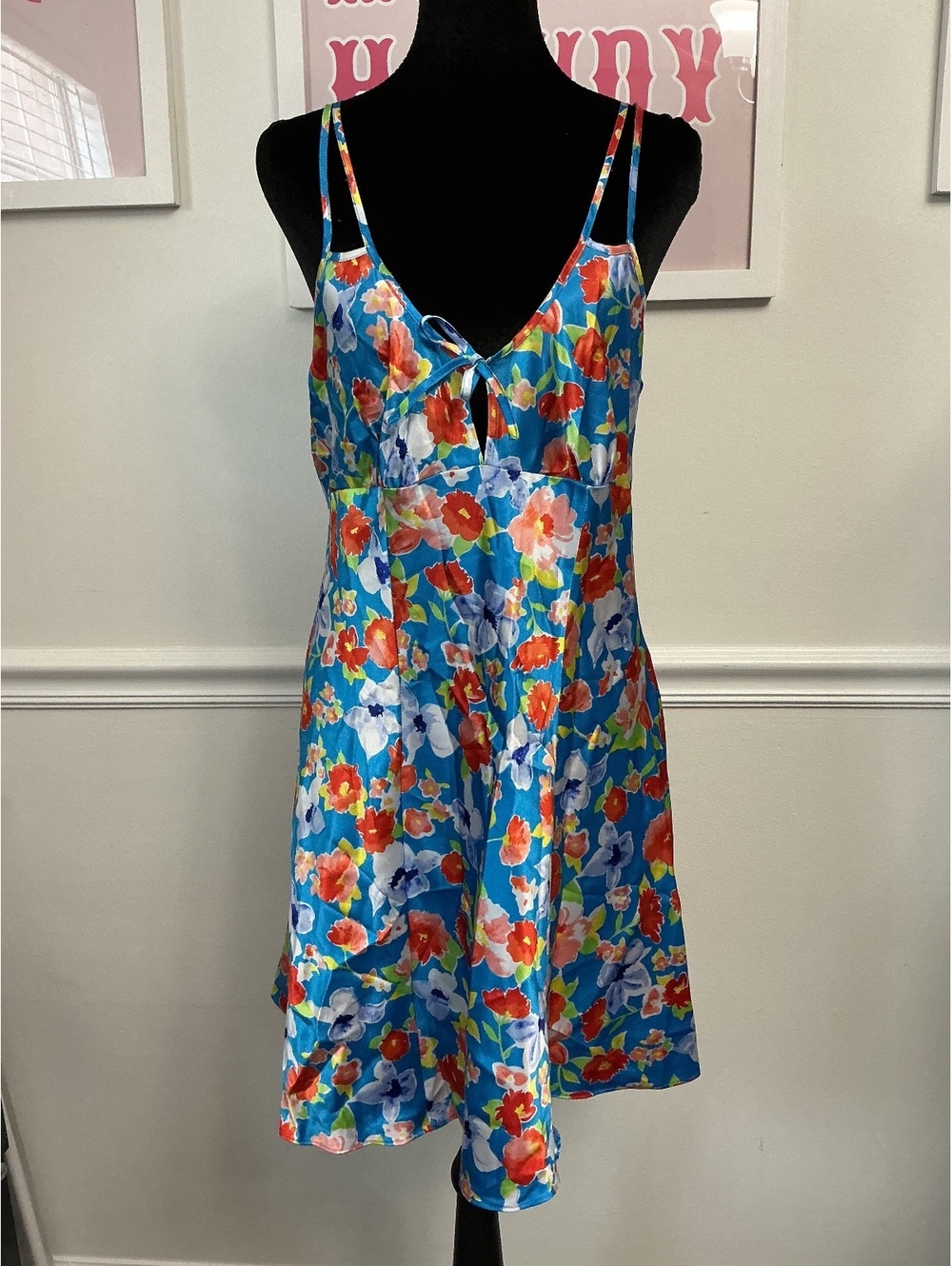 Y2K Gilligan O'Malley Blue Floral Sleeveless Summer Dress Size M